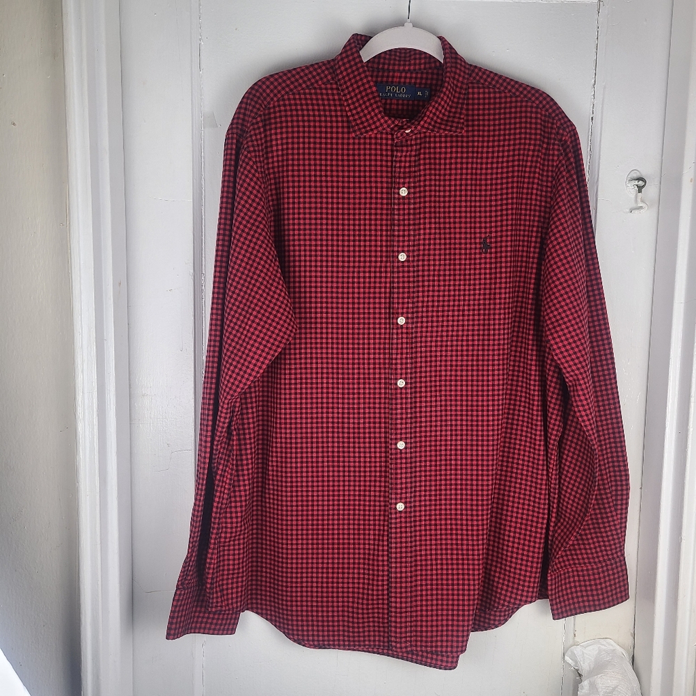 Polo Ralph Lauren Men's Button Down XL Black/Red Gingham Check Shirt